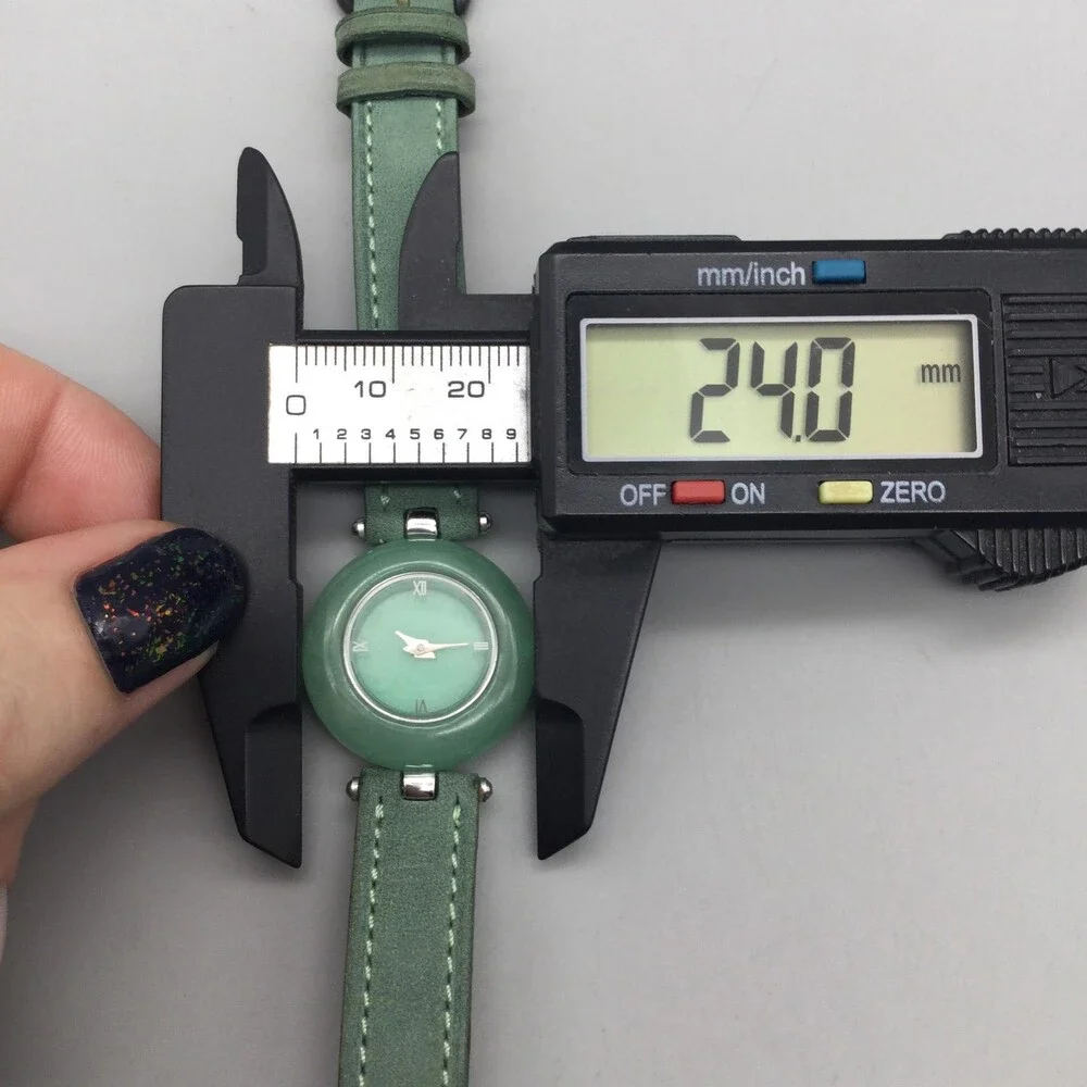 Womens Watch 24mm Green Dial Sterling 925 Case Green Leather Strap New Battery
